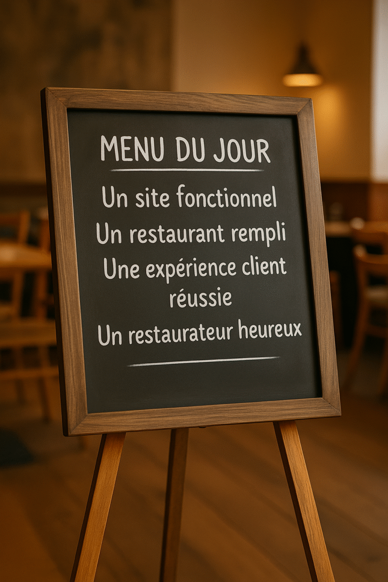 Image d'un chevalet avec le menu du jour d'un restaurant